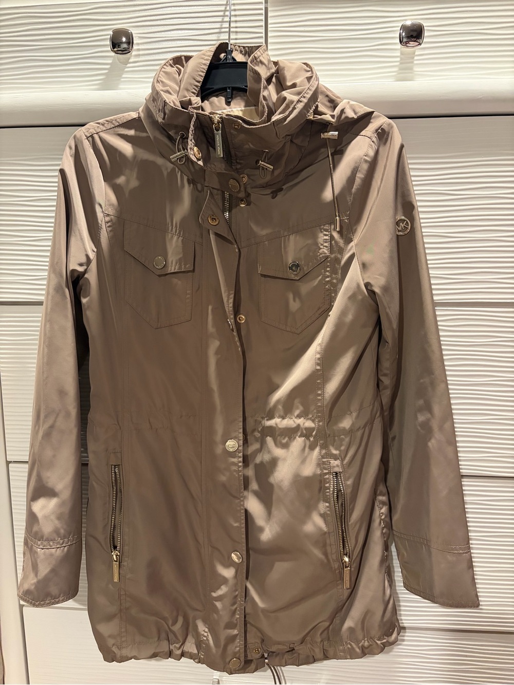 Michael Kors Tan/ Taupe hooded rain coat